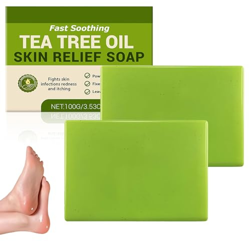 2PCS Tea Tree Oil Relief Soap Bar, Teebaumöl Seife Stück, Natürliche Teebaumölseife gegen Hautpilz, Gesichts und Körperseife, Foot & Body Cleansing Soaps mit ätherischen Ölen, Cleanse for Healthy Skin