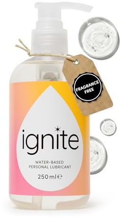 Ignite Lubrifiant à base d'eau 250ml | Sans Parfum, ph neutre, sans gout | Sans paraben, vegan et compatible préservatifs | Non collant, ne tache pas, Lubrifiant à base d'eau homme et femme