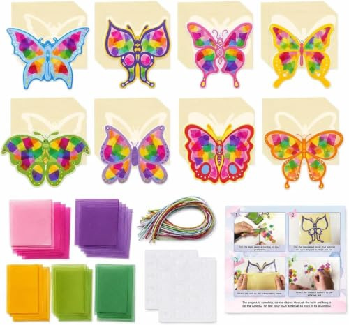 Sotbnna Window Color Set pour enfants 24 papillons avec 7 couleurs | Kit de décoration de fenêtre avec film de fenêtre et confettis - 24 papillons