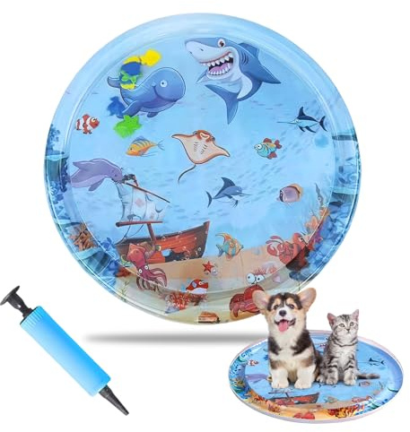 Cama de Agua para Gatos, Piscina Gatos Juguete con Peces, Alfombra de Juego Acuática para Gato, Tapete de Juego Sensorial para Animales Domésticos en Interiores y Balcón (100cm-Farbe B)