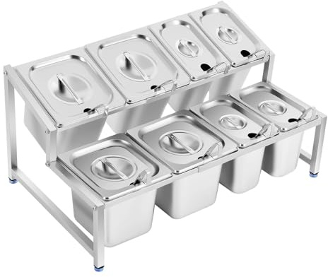 iezruiuo Portaspezie a 8 griglie, in acciaio inox, contenitore per condimenti | Contenitori per alimenti a 2 file con coperchio, cucchiaio, per salse, marmellate, frutta, ingredienti