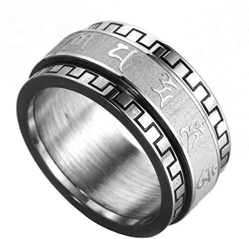 HIJONES Femme Acier Inoxydable Mantra Bouddhiste Om Mani Padme Hum Chanceux Spinner Anneau Bande 10 Mm Argent (60)