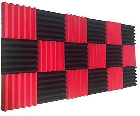 12 Pack Wedge RED/Black Acoustic Soundproofing Studio Foam Tiles 2x12x12