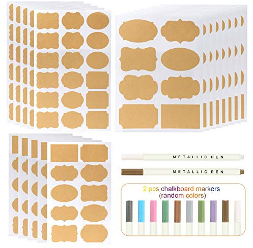 Kesote 204x Etiketten Selbstklebend Aufkleber Natur Haushaltsetiketten Küchen Blanko Sticker mit 2 Metallic Stifte (Farbe Zufällig)