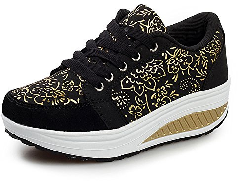 Mujer Adelgazar Zapatos Sneakers para Caminar Zapatillas Aptitud Cuña Plateadoforma Zapatos