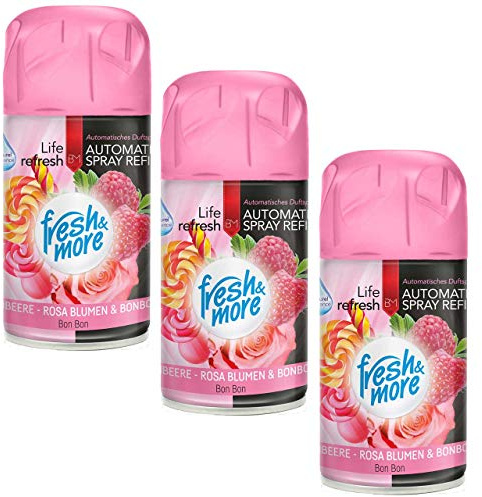 Fresh & More Lufterfrischer Nachfüller Himbeere&Süßes 250ml (3er Pack) | Raumduft-Spray-Nachfüller, kompatibel mit Freshmatic Max, fruchtig-floraler Himbeer-Süßduft