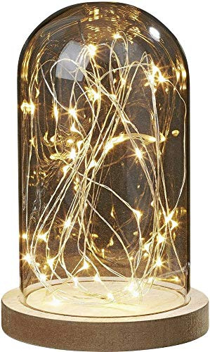 hellum glasklocka med ljuskedja varm vit 30 lysdioder, glasklocka med trägolv, höjd 19,5 cm Ø 12 cm, glasklocka dekoration batteridriven (ingår ej) med timer, alla hjärtans dag, dekoration 523713