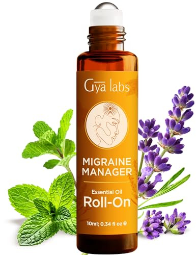 Gya Labs Migräne ätherisches Öl Roll on - Migräne Relief Stick Roller, schnellen Komfort für Kopf Spannungen, 100% rein und natürlich, Blend mit Pfefferminzöl (10ml)