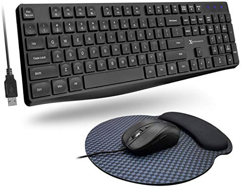X9 Wired Keyboard and Mouse Combo | USB Mouse and Keyboard (Mouse Pad Included) Ergonomic Full Size Corded Computer Keyboard and Mouse for PC Windows Desktop Laptop