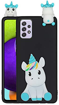 HopMore Kompatibel mit Samsung Galaxy A32 5G Hülle Dünn Silikon Weich Gel 3D Tier Motiv Slim Case Stoßfest Handyhülle Galaxy A32 5G Silikonhülle Schutzhülle Cover - Schwarzes Einhorn