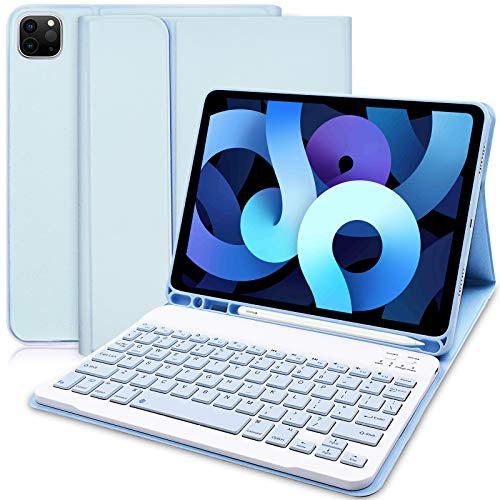 iPad Air 4:e generationens fodral med tangentbord (2020, 11 tum) och inbyggd Apple pennhållare – smalt smart fodral med avtagbart Bluetooth-tangentbord för iPad Air 4 2020/iPad Pro 11 2020/2018 (himmelsblå)
