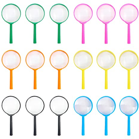 Magnifying Glass Kids Plastic Magnifier 18 Pack Hand Lens Mini Handheld Magnifying Lenses for Children Science Class Outdoor Observation Party Fun Tool IRCHLYN