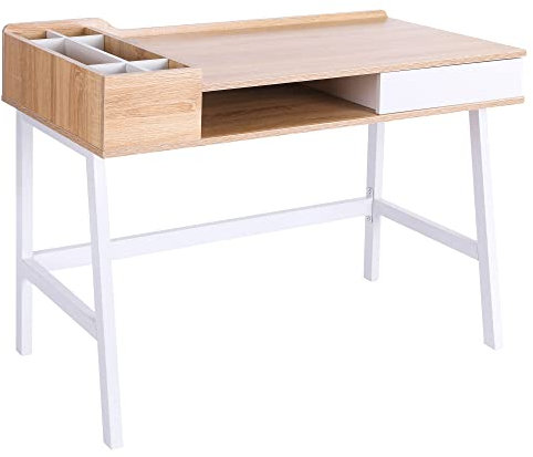 HOMCOM Schreibtisch Computertisch Bürotisch Arbeitstisch PC Tisch vielseitig verwendbar mit sechs Ablagefächern Schublade Breite Tischplatte für Arbeitszimmer Büro und Wohheim Natur 100 x 55 x 81,5 cm