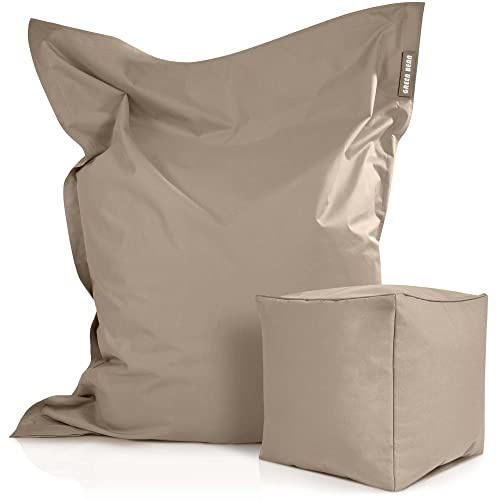 Green Bean 2er Set XXL Sitzsack inkl. Pouf fertig befüllt mit EPS-Perlen - Riesensitzsack 140x180 Liege-Kissen Bean-Bag Chair Loung Bodenkissen