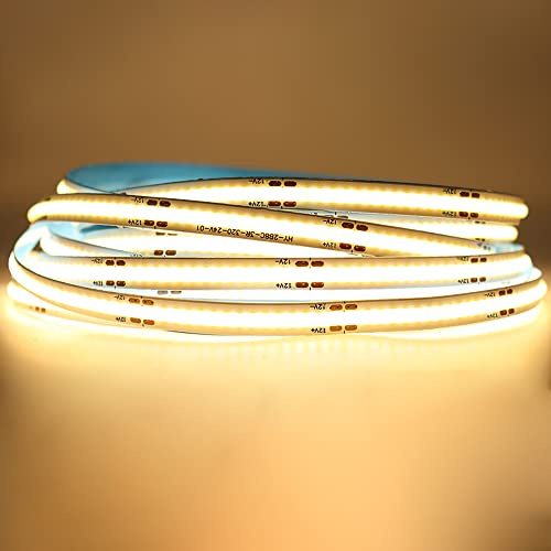 Arotelicht COB LED Streifen warmweiß 12V 5m 3000K LED Strip COB LED Band Dimmbar Hohe Dichte Licht 320LEDs/m IP20 ohne Netzteil für Schlafzimmer Küche Home Innendekoration ohne Netzteil