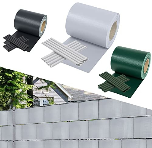 Yakimz Sichtschutzstreifen für doppelstabmatten, 35m x 19cm PVC sichtschutz, inkl.30 clips, Sichtschutz zaun Wetterfest, 450g/m², für gartenzaun Balkon doppelstabmattenzaun, Grau