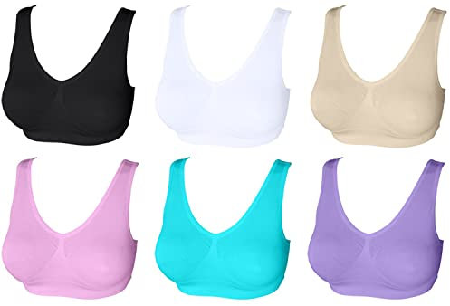 3 6 9 Pack Comfort Bra Women Girls Crop Top Seamless Sleep Yoga Bralette Stretch Bras Sports Vest Wireless Post Surgery Bra Wire Free, 6 Pack, L