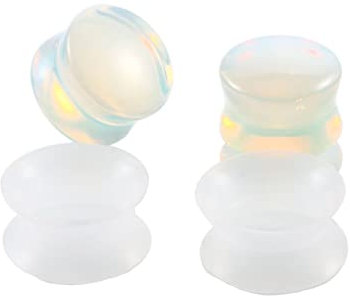 Lieson Ohr Flesh Tunnel, 4 Stück Silikon Flesh Tunnel Rund Opal Und Creolen 8mm Tunnel Opal