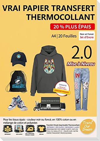 TransOurDream Carta termoadesiva a Getto d'inchiostro per Magliette Scure, Jeans e Borsa di Tela (20 Fogli A4, Pellicola Grigia), Pellicola stampabile per stampanti a Getto d'inchiostro (I-3-2.0-20)