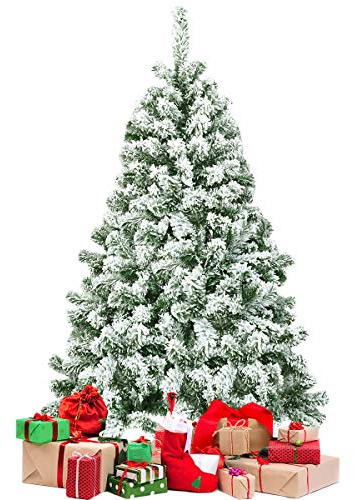 COSTWAY Albero di Natale Innevato da 135/180/225 cm, Albero di Natale con 400/928/1364 Rami Folti e Base di Metallo, Decorazione Natalizia per Casa, Ufficio e Negozio (135 cm)