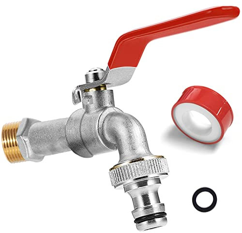 SPGOOD Wasserhahn Garten, Premium Wasserhahn 3/4 Zoll aus Messing Rost-und Frostsicher, mit Schlauchanschluss, 1 x Rollendichtband, für Garten, Waschmaschine, Zuhause oder Industrie(Rot)