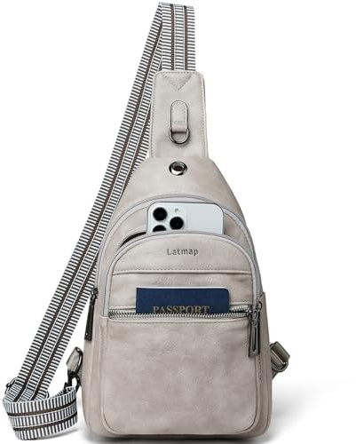 LATMAP 7L Damen Bauchtasche Sling Bag Damen PU Leder Cross Body Bag Klein Adjustable Strap Brusttasche Leicht Crossbag Travel Essentials