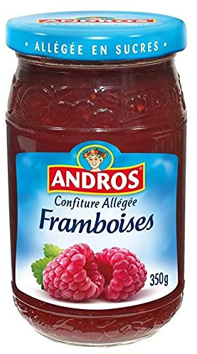 ANDROS ALLEGE - Confiture de Framboises Allégée - Pot de 350g - Pour un petit déjeuner léger et savoureux - Réduite en sucre, riche en fruits - Idé - le Lot De 4