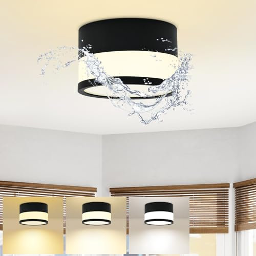 URing Plafonnier LED Spot en saillie IP65 - Salle de Bain Spot de Plafond Dimmable Noir LED Luminaire 12W 1320LM 3000K-6000K éclairage Rond Lampe Moderne Downlight pour salon chambre Cuisine, Ø11CM