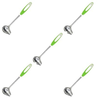 5 Set Mint Sauce Long Soup Ladle with Spout Stainless Steel Kitchen Serving Salad Dressing Gravy Spoon, Green
