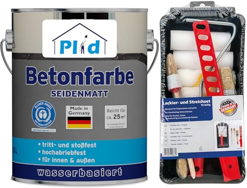 Plid® Betonfarbe Innen & Außen Frostsicher Silbergrau 2,5L - Flüssigkunststoff Bodenbeschichtung - Betonfarbe Kellerboden - Bodenfarbe für Keller, Zement, Mauerwerk & Holz - Made in Germany Set