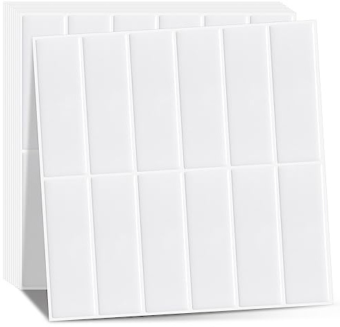 AdoDecor Peel and Stick Tiles for Kitchen,New Upgrade 12 x 12 Large Premium Wall Backsplash,Rectangle Subway Self Adhesive Wall Tiles for Kitchen,White 10-Sheet.