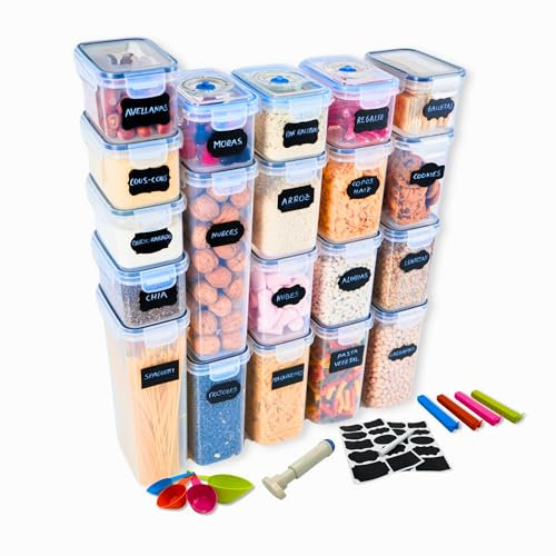 ARZON MARKET Botes Cocina Almacenaje, Recipientes Herméticos para Alimentos, tupper hermético, Organizador Cocina, almacenamiento cocina, tarros cocina almacenaje, 20 uds. (2.8L, 2.0L, 1.4L y 0.8L)