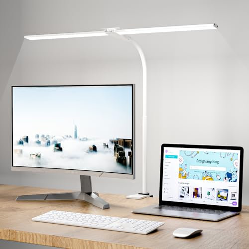 Hensam Lampe de Bureau LED Puissante, Dimmable Lampe Architecte à Pince, 5 Modes de Couleur, Protection Yeux Lumière Bureau Tactile Contrôle pour PC Travail, Étude, Blanc