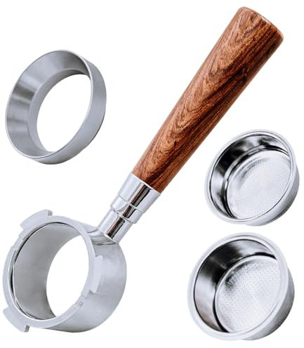 Portafiltro sin fondo de 51 mm con 3 orejas, portafiltros de madera de palisandro rojo para DeLong EC680/EC685/EC785/EC820/EC850/EC860, con tamiz de polvo, anillo dosificador de café (Style A)