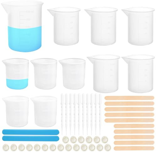 Littlegaofeithing 11 Piezas Tazas de Silicona para Resina 30ml/100ml/250ml - Taza Medidora con Escala Precisa para Bricolaje Hecho a Mano, Laboratorio