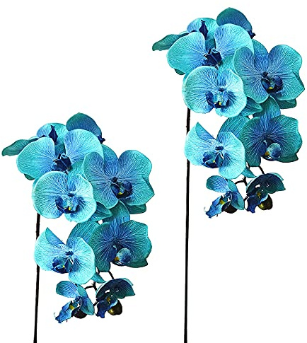Xnferty 2 Stück Künstliche Orchidee, 53,3 cm, Hochwertige Künstliche Orchideenpflanze mit Grünen Blättern, Wunderschöne Orchideenblüten und Saftige Künstliche Orchideenblüten,(Blau)