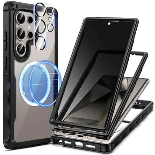 seacosmo Sichtschutz für Samsung S24 Ultra Hülle [Kompatibel mit MagSafe], Anti-Spy 360 Grad Handyhülle mit 2 Vorderseite (mit Privacy Displayschutz + ohne Displayschutz) und Kamera Schutzfolie