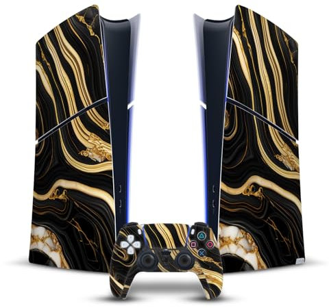 Head Case Designs Schwarz Und Gold Marmor Vinyl Haut Gaming Aufkleber kompatibel mit Sony PlayStation 5 PS5 Slim Digital Edition Console & DualSense Controller