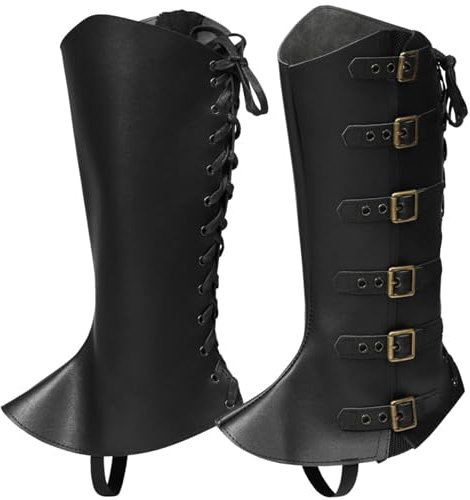 MDFCZXP Steampunk Vintage Half Chaps Gamasche Leder Schnürschnalle Schuhüberzug Verstellbarer Mittelalter Stiefel,Schwarz,39cm