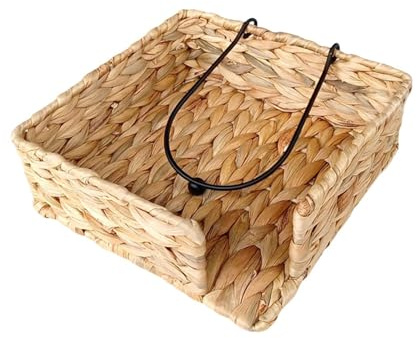 DimyFew Servilletero de de Agua, Bandeja Cuadrada para servilletas, Cesta de Mimbre Estilo Bohemio, Soporte para Toallas de Papel para Mesa de, 19cmx19cmx7cm
