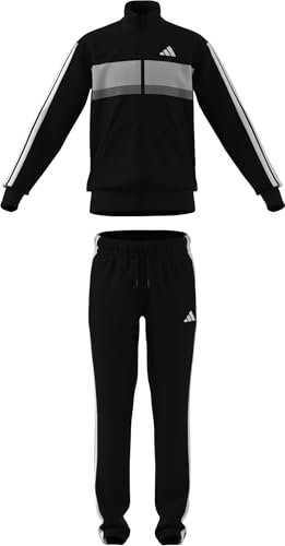 adidas Unisex Kids SEASONAL ESSENTIALS TIBERIO 3 STRIPES TRICOT TRACKSUIT, Black/White/Grey Two, 7-8 Years