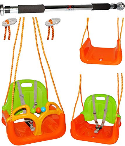 alles-meine.de GmbH 2 TLG. Set Türreck + mitwachsende - Babyschaukel/Gitterschaukel - mit Gurt - ORANGE/GRÜN/GELB - Leichter Einstieg ! - mitwachsend & verstellbar - ..