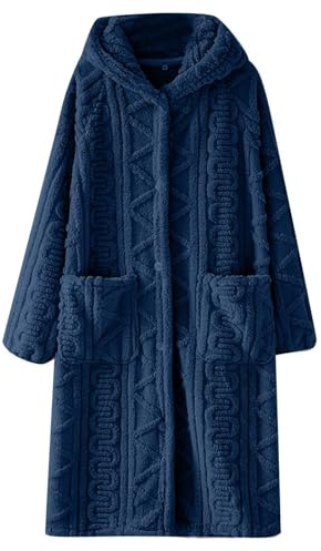 ANHATUIV - Vestaglia da donna in pile, accappatoio con cappuccio e tasche, maglione a coste, accappatoi, abbottonatura, pigiama, inverno, comoda, biancheria da notte, in morbido tessuto felpato