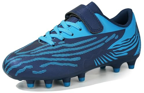 JABASIC Enfants Dur Gazon Chaussures de Football Chaussures de Football de Sport pour Les Garçons et Les Filles (25EU,Navy Blue)