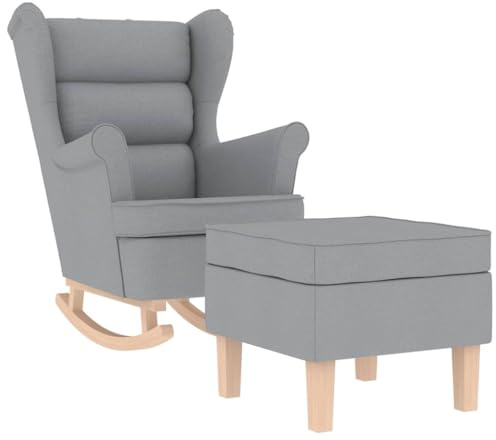 vidaXL Sillón Mecedora con Taburete Tela Gris Claro, Silla, Silla de salón, sillón de Relax, sillón, sillón de salón, balancín, Silla de Relax