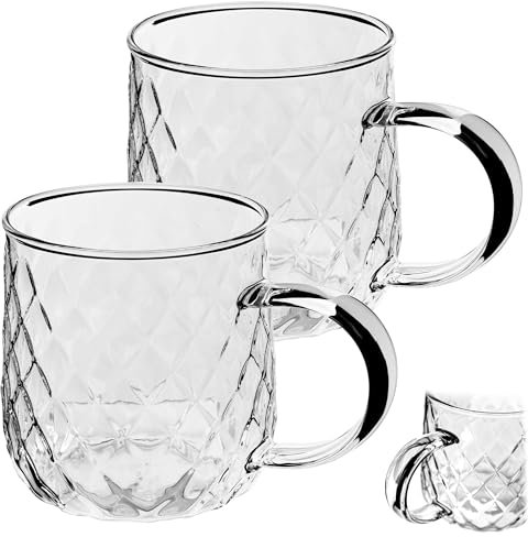 KADAX Tazas de Cristal 350ml, Vasos de Vidrio Transparente con Asa para Café, Té, Capuchino y Bebidas Calientes, Aptos para Lavavajillas (Juego de 2)