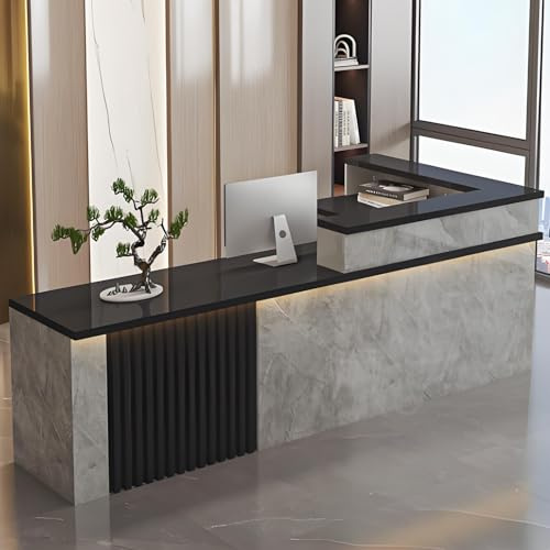 Snaweo Empfangstheke mit LED-Leuchten und verschließbarer Schublade, Empfangstresen, Verkaufstresen, Rezeptionstheke-Empfangstisch für Kassenbüro, Schönheitssalon, Lobby(Walnut L,140cm/55in)