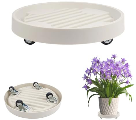 Rullo per Piante Rotondo 22cm in Plastica Impermeabile con 4 Ruote Universali Piano di Antiscivolo Rullo per Fiori Portata 75 kg per Uso Interno ed Esterno per Il Trasporto di Piante in Vaso (Verde)