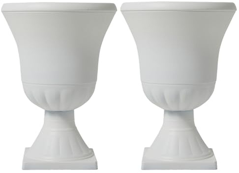 JonesHouseDeco Lot de 2 Urnes Trophée Romain 55 cm Blanche Imitation Pierre,Grand Volume pour Arbres pour Jardin, Porche, Entrée de Maison Style Architectural Romain Pot à Fleurs Décoratif Extérieur
