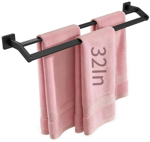 Double Towel Bar, Towel Racks for Bathroom, 32 Inch Heavy Duty Stainless Steel Bathroom Towel Holder Rod Wall Mounted, Bath Towel Rack, Matte Black